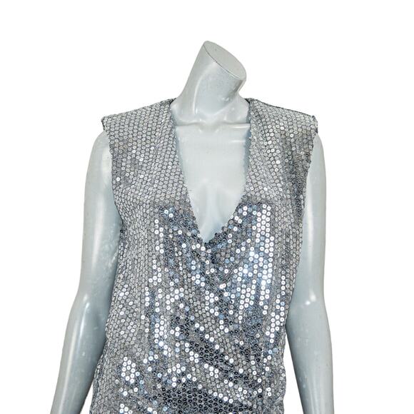 ZARA Women's Silver Sequin Draped Dress size Small NWOT - Picture 8 of 11